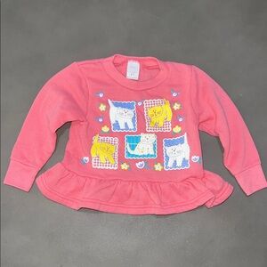 VINTAGE 80s 90s Pink Kids Shirt with Cat Print